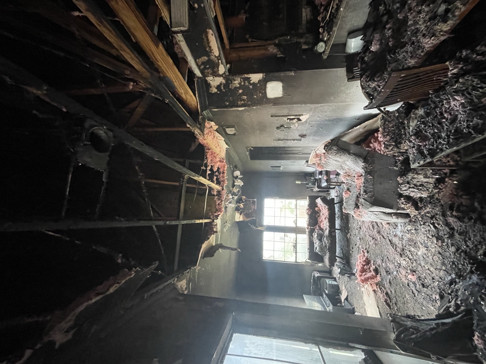 Fire-damaged interior before restoration