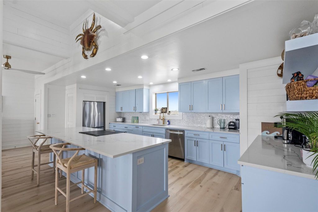 Rebuilt kitchen in a Crystal Beach beachfront home after Hurricane Beryl